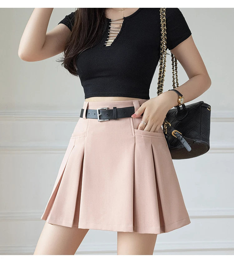 Korean Cute High Waist A-line Pleated Mini Skirt Women 2024 New Spring Summer Fashion Suit Short Skirts Woman Casual Skirts